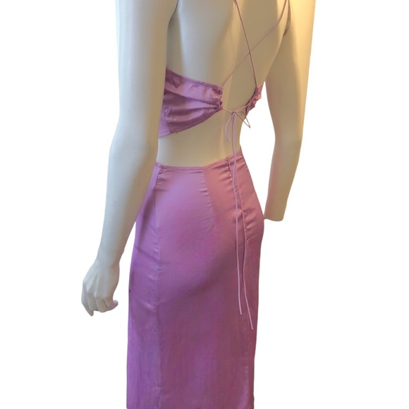 Looks like Silk Open Back Cowl Neck Maxi Purple Slip Dress - Picture 2 of 4